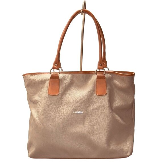 VALENTINA Women's Genuine Leather Tote Bag Beige Tan Interior Pockets Italian - Picture 14 of 14